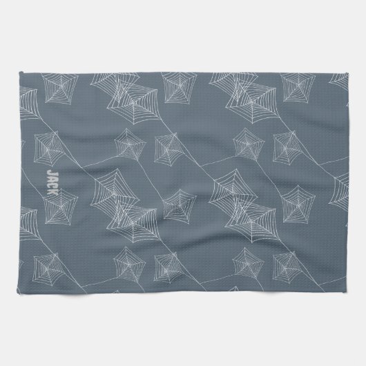 シームレスなパターンプリントグレーのクモの巣、カスタム キッチンタオル (横)
