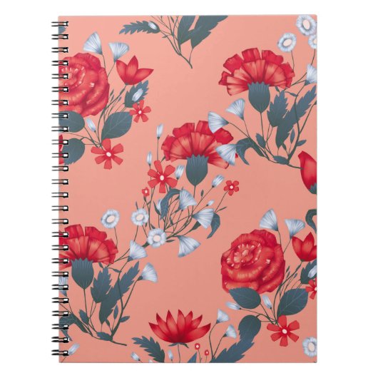 シームレスなパターンヴィンテージフローラデザインとバラ。 ノートブック (正面)