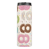 シームレスなパターン、カラフル美味しい光沢ドーナツ タンブラー (裏面)