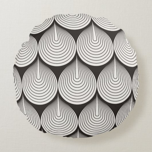シームレスなパターン。スタイリッシュモノクロオーナメント。地域 ラウンドクッション (正面)