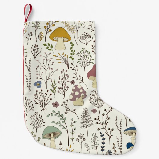 シームレスなパターン。一連のカラフル野生植物と  スモールクリスマスストッキング (正面)