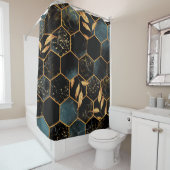 シームレスなパターン（大理石六角形と金色のレール） シャワーカーテン (インサイチュ)