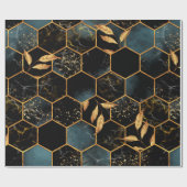 シームレスなパターン（大理石六角形と金色のレール） ラッピングペーパー (フラット)
