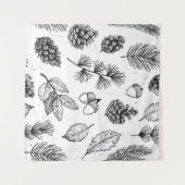 シームレスなパターン。手書きヴィンテージイラストレーション タペストリー (正面(横))