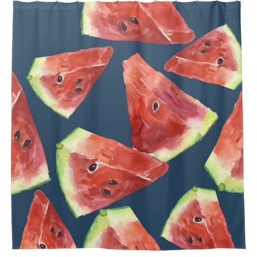 シームレスなパターン。水彩スイカのスライス。 シャワーカーテン (正面)