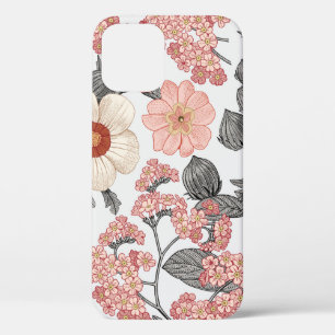 シームレスなパターン。美しい布の花が咲くリアル iPhone 12ケース