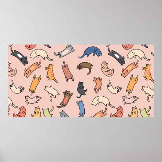 シームレスなパターンdoodle猫，イラストレーション ポスター (正面)