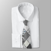 シームレスなパッチワーク・モノクロム黒灰色ホワイト模様 ネクタイ (タイ)