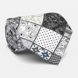 シームレスなパッチワーク・モノクロム黒灰色ホワイト模様 ネクタイ