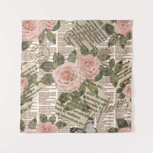 シームレスなパリの壁紙。ヴィンテージ新聞 タペストリー (正面)