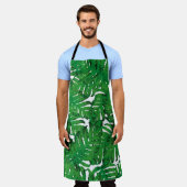 シームレスなパームモンステラホワイトグリーントロピック エプロン (着用した状態)