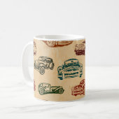 シームレスなビンテージカーの背景。 コーヒーマグカップ (正面左)