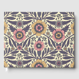 シームレスなピンクとブルーのフローラルパターン ゲストブック