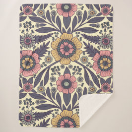 シームレスなピンクとブルーのフローラルパターン シェルパブランケット