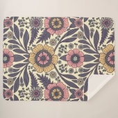 シームレスなピンクとブルーのフローラルパターン シェルパブランケット (正面(横))