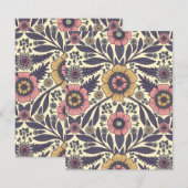 シームレスなピンクとブルーのフローラルパターン ノートカード (正面/裏面)