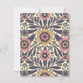 シームレスなピンクとブルーのフローラルパターン ノートカード