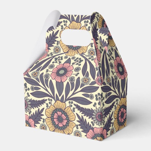 シームレスなピンクとブルーのフローラルパターン フェイバーボックス (正面サイド)