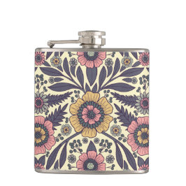 シームレスなピンクとブルーのフローラルパターン フラスク