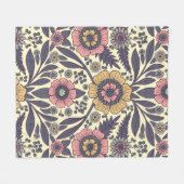 シームレスなピンクとブルーのフローラルパターン フリースブランケット (正面(横))