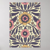 シームレスなピンクとブルーのフローラルパターン ポスター (正面)