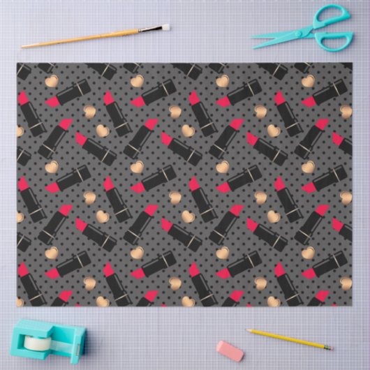 シームレスなファッション化粧品の赤い口紅水玉模様 薄葉紙 (クラフト)