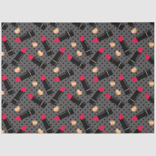 シームレスなファッション化粧品の赤い口紅水玉模様 薄葉紙 (正面)