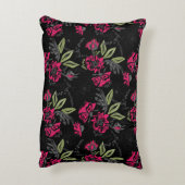 シームレスなフローラピンクの花の緑の葉スケッチ アクセントクッション (裏面(縦))