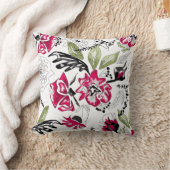 シームレスなフローラピンクの花の緑の葉スケッチ クッション (ブランケット)