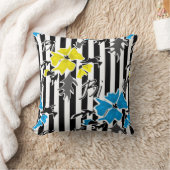 シームレスなフローラブルー黄色の花グレイの葉 クッション (ブランケット)