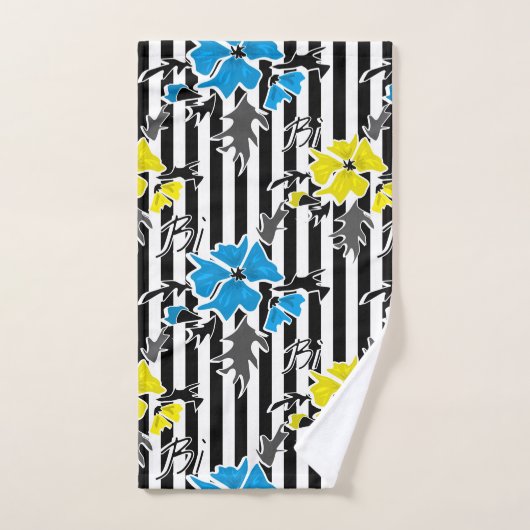 シームレスなフローラブルー黄色の花グレイの葉 バスタオルセット (ハンドタオル)