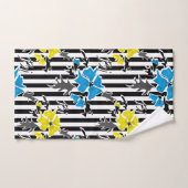 シームレスなフローラブルー黄色の花グレイの葉 バスタオルセット (ハンドタオル)