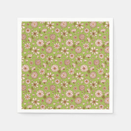 シームレスなフローラルパターングリーン スタンダードカクテルナプキン