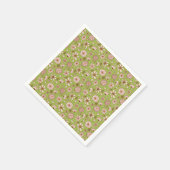 シームレスなフローラルパターングリーン スタンダードカクテルナプキン (角)