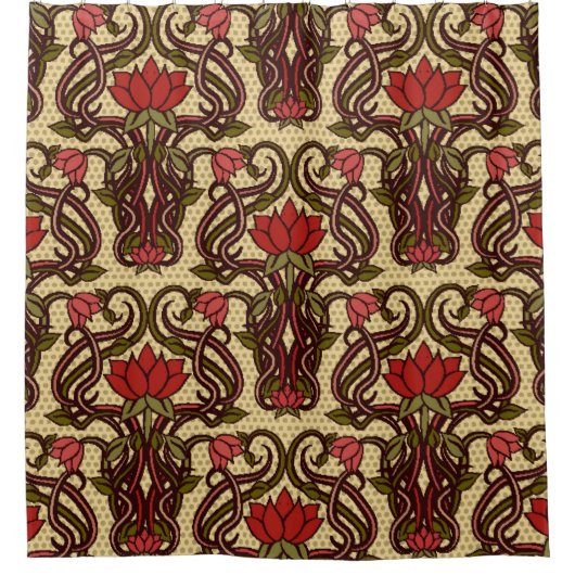 シームレスなフローラ壁紙アールヌーボースタイル, Vi シャワーカーテン (正面)