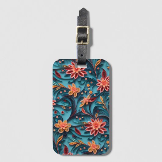 シームレスなフローラ紙パターン荷物タグ ラゲッジタグ (正面縦)