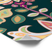 シームレスなフローラ背景ピンクの花と葉 ポスター (角)