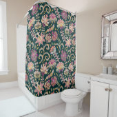 シームレスなフローラ背景。ピンクの花と葉 シャワーカーテン