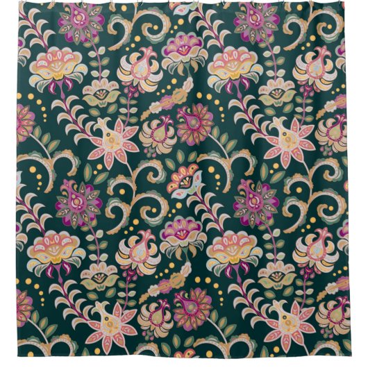 シームレスなフローラ背景。ピンクの花と葉 シャワーカーテン