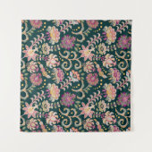 シームレスなフローラ背景。ピンクの花と葉 タペストリー (正面(横))