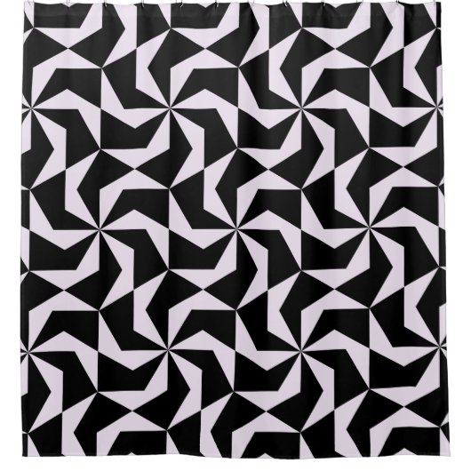 シームレスなブラックとピンクの抽象芸術幾何学六角形 シャワーカーテン (正面)