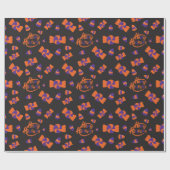 シームレスなブラックハロウィーンギフトのお菓子とお菓子 ラッピングペーパー (フラット)