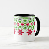 シームレスなメリークリスマスの装飾的な雪の結晶を聞く マグカップ (正面右)