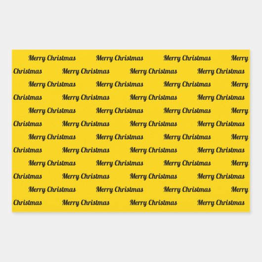 シームレスなメリークリスマス文字オンイエロー ラッピングペーパーシート (正面3)