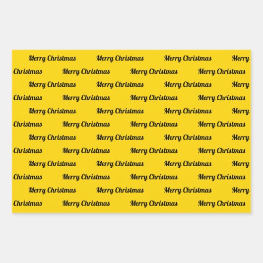 シームレスなメリークリスマス文字オンイエロー ラッピングペーパーシート (正面)
