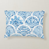 シームレスなモロッコのパターン。波状ヴィンテージタイル。ブルー アクセントクッション (裏面)