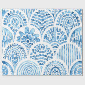 シームレスなモロッコのパターン。波状ヴィンテージタイル。ブルー ラッピングペーパー (フラット)