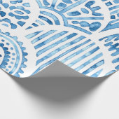 シームレスなモロッコのパターン。波状ヴィンテージタイル。ブルー ラッピングペーパー (角)
