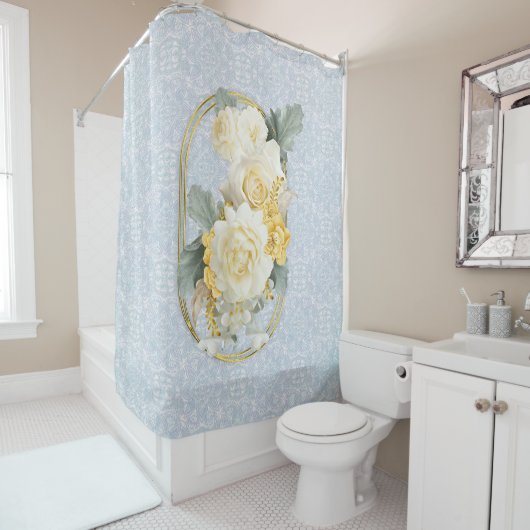 シームレスなライトブルー、ピンクとホワイトマンダラ シャワーカーテン (インサイチュ)