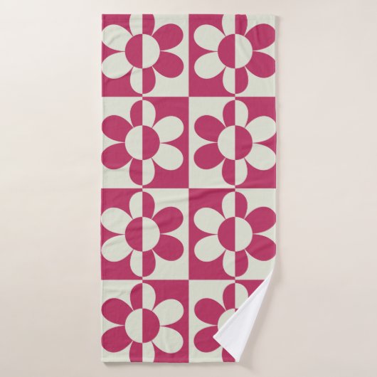 シームレスなレトロなグルービーデザインとヴィンテージデイジーfl バスタオル (バスタオル)